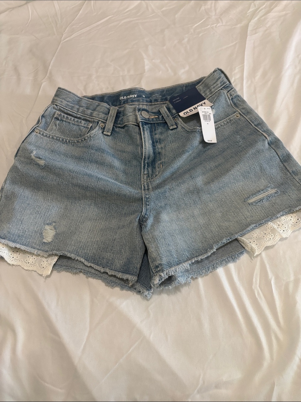 Old Navy Light Blue Denim Shorts with Lace Hem
